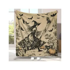 Vintage Witch Magic Journey Design Flannel Throw Blanket - Soft Cozy All-Season Knitted Polyester Bedding, Multipurpose Digital Print Home Decor For Couch, Sofa, Travel - Machine Washable-30*40in