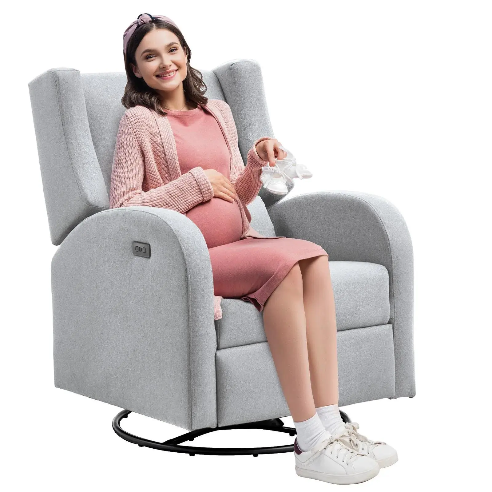 【SummerFinds】VEVOR Electronic Power Recliner and Swivel Glider, 250 lbs Weight Capacity Swivel Glider Recliner Chair with USB Port, Polyester Surface Swivel Rocker Recliner  for Living Room, Bedroom, Light Gray