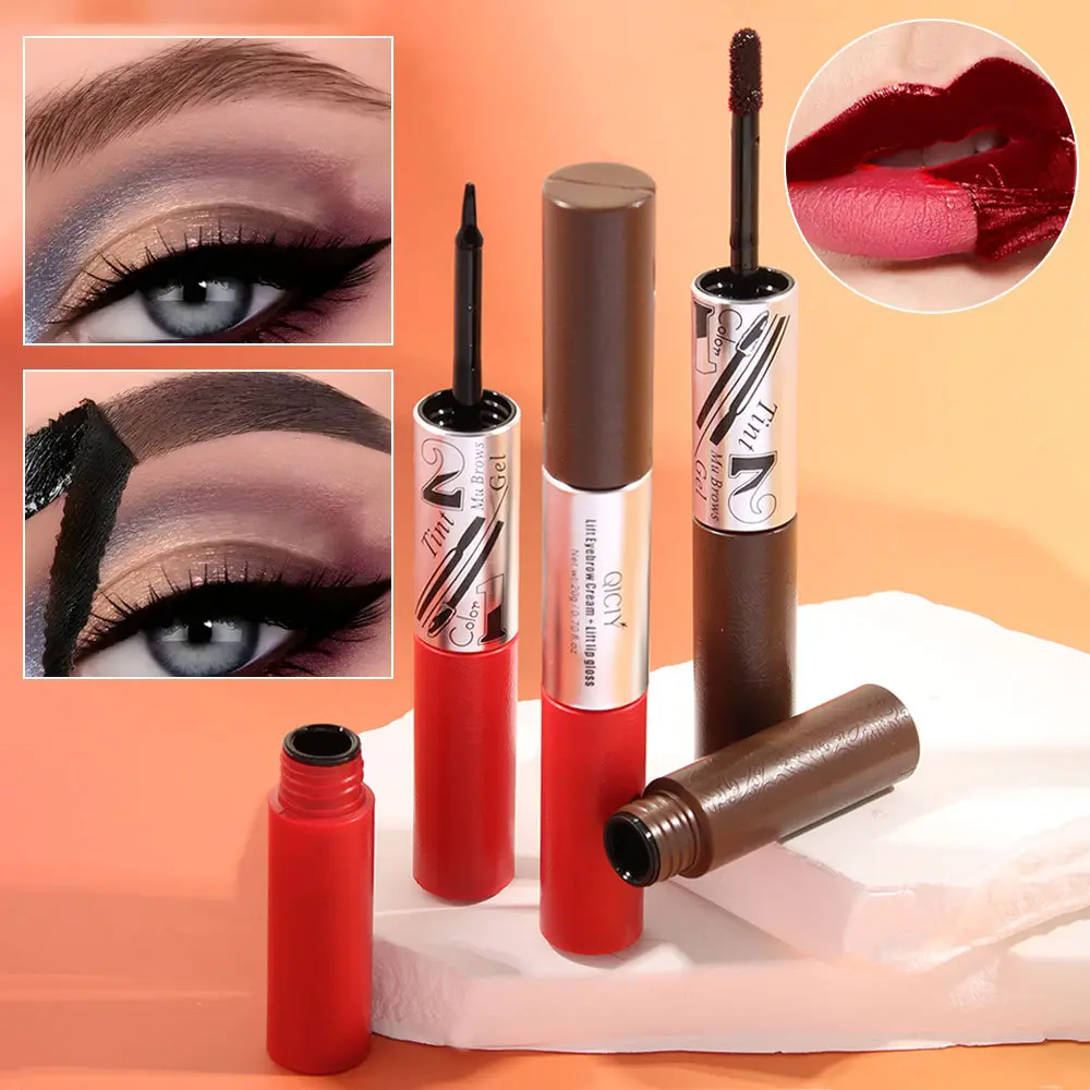 QICIY Double Head Tearing Eyebrow Cream Tearing Lip Gloss Durable Waterproof and Non Fading Natural Stereoscopic Lipstick Makeup