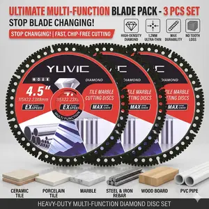 YUVIC 4.5" Diamond Cutting Blade (1PCS/3PCS) - No-Chipping Dry Cut Power Tool Accessory for Porcelain, Ceramic Angle Grinders