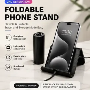 Portable Foldable Silicone Aluminum Phone Holder, 2026 New Flexible Silicone Phone Stand, Adjustable Airplane Phone Holder for Tablet Laptop Desk Travel Non-Slip Bed Office Treadmill