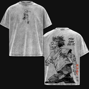 Deku My Hero Academia Anime Double Printed Vintage Washed Tee Unisex Oversize Anime Manga Washed Heavyweight Cotton T-shirt
