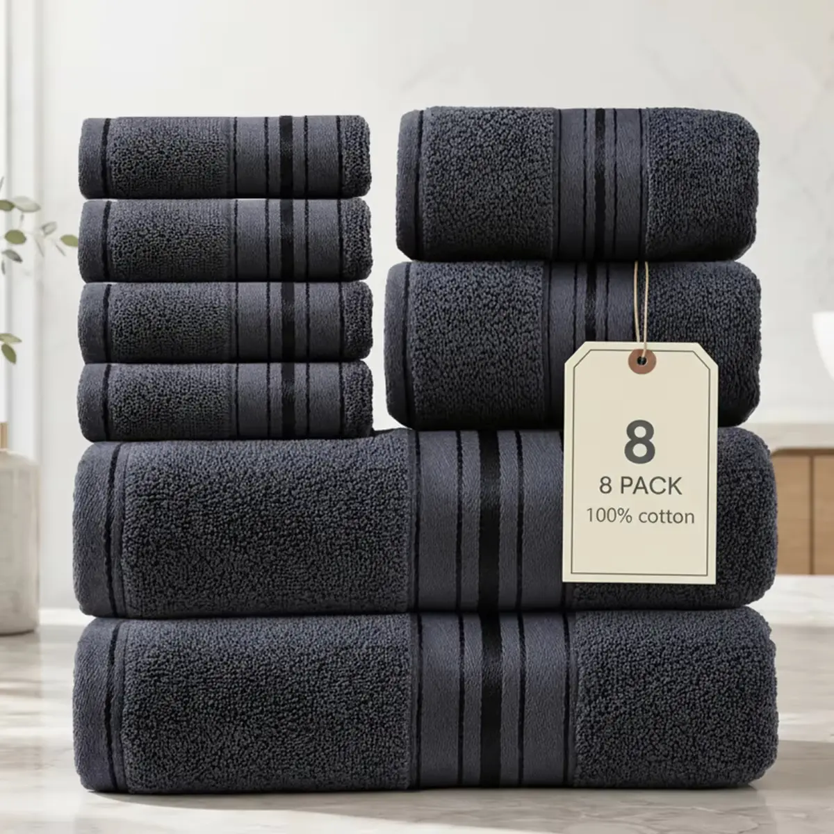8 Piece Luxury Towel Set – Majestic Plush, Super Absorbent & Quicker-to-Dry, Thick 100% Ring Spun Cotton Towels for Bathroom, Spa & Hotel – 2 Bath, 2 Hand, 4 Washcloths