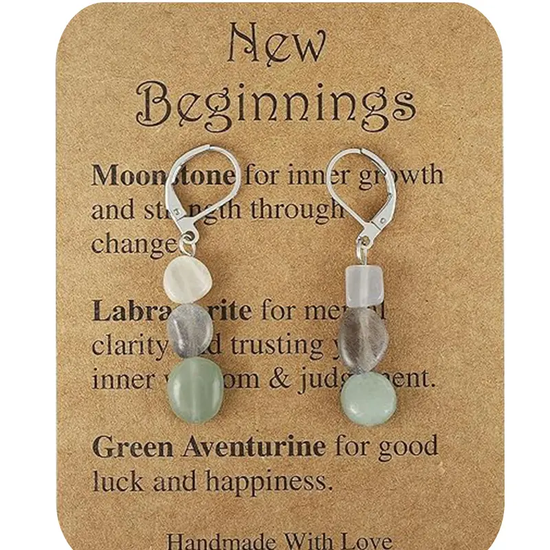 New Beginnings Earrings for Women Boho Nature Stone Earrings Asymmetry Crystal Jewelry Gifts for Women Courage Gift