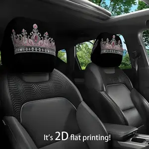 JIT 2D flat (no filler) Pink diamond crown sparkling pattern car head pillowcase, seat head protective cover for all models, interior decoration accessories car headrest cover, Neck Headrest, gift for drivers and passengers