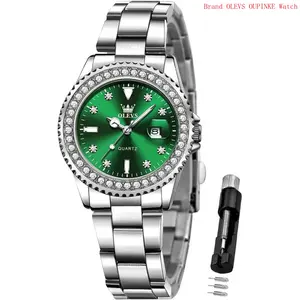 Brand OLEVS Ladies Watch Diamond Dress Quartz Analog Female Watches Stainless Steel Two Tone Waterproof Luminous Day Date for Womens Wrist Watch Gift