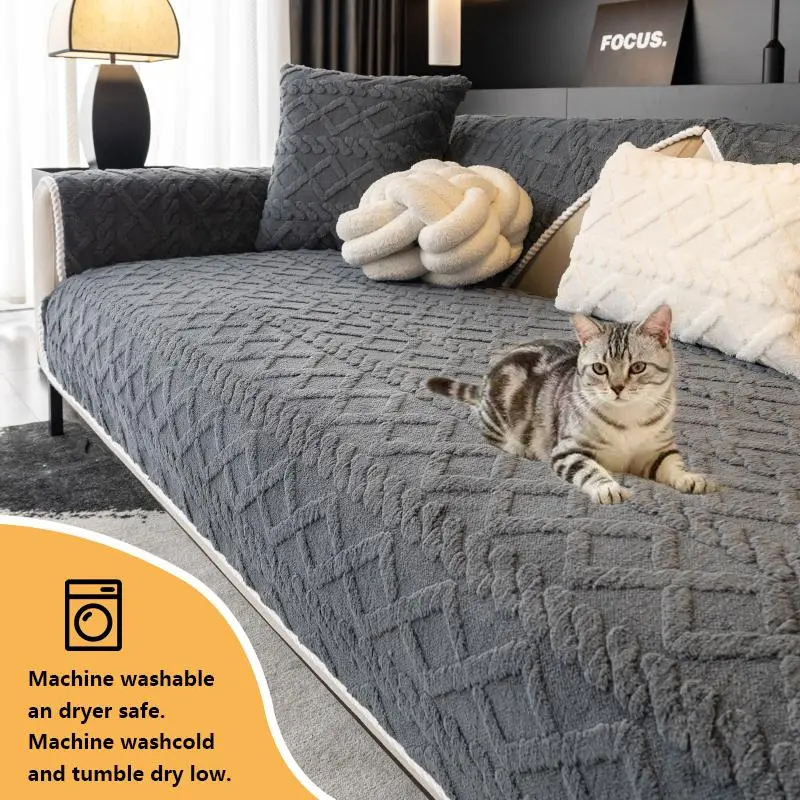 1pc Sofa Cover Plush Sofa Cushion Universal All Seasons Modern Simple Design, Luxurious Multi-Functional Soft Couch Protector Soft Sofa Protector Seat Pad Backrest Cover, Anti-Slip Durable Pet Friendly Winter Warmth