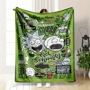 Rick and Morty Quotes Flannel Blanket Green Graffiti Art Pickle Rick Get Schwifty Wubba Lubba Dub Dub Print Soft Warm Fuzzy Throw Perfect for Gamer Room Dorm Bedroom Sofa Couch Lounging Funny Gift lint-free, pill-free, machine washable