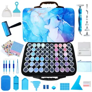 Muzagroo Art Diamond Painting Storage Containers, 60 Slots Diamond Art Storage Box with Accessories and Tools for Handcrafts, Portable Shockproof Organizer Case for Diamond Painting Kits M (Blue)