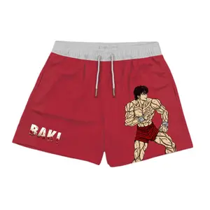 1 Japanese Anime Baki Shorts Haman Print Male Streetwear Beach Short Pants Casual Loose Men Elastic Waist Gym Shorts Plus Size