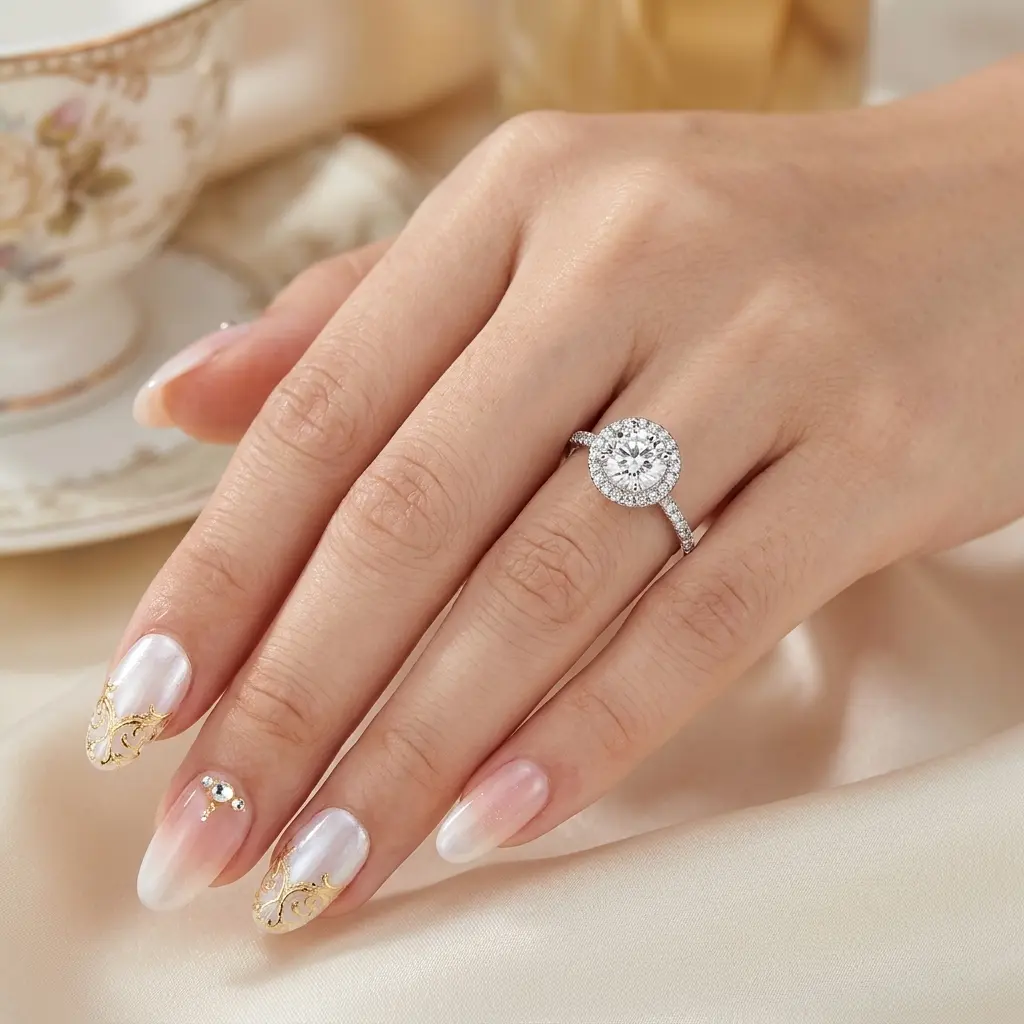 Women's 2CT Round Halo Moissanite Ring, D Color VVS1 Silver-Plated Statement Jewelry with an Adjustable Open Band for Engagement or Anniversary, Metal Coating, Glamorous
