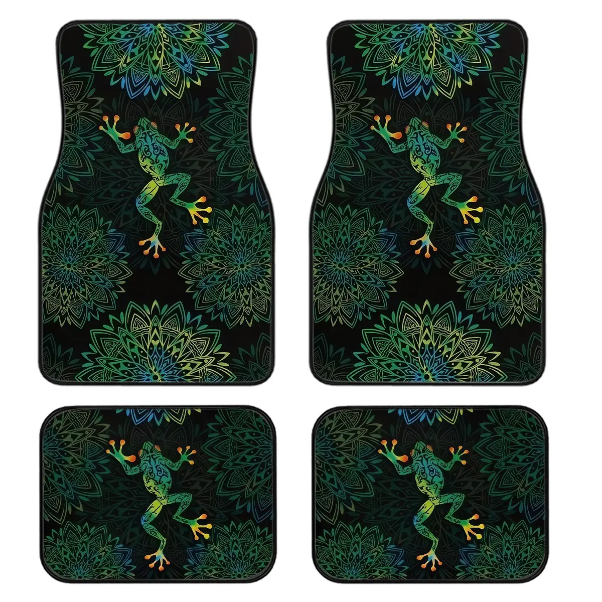 Boho Tree Frog Car Floor Mats Set, Automotive Mats, Car Accessory, Universal Fit, Crystal Velvet, Full Coverage, for Sedan, Truck, Suv, Essential Auto Interior Accessories