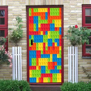 2pcs   Kids Room Lego Building Block Wall Stickers Stereo Colorful Cartoon Stickers Kindergarten Classroom Decorative Door Stickers Self-Adhesive Removable Children's Toy Stickers Boys Girls Room Decor