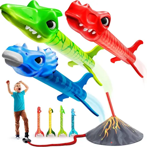 Wonderfun Rocket Theme Dinosaur Toy Rocket Launcher - Outdoor Classic Novelty Toy for Boys Ages 3-8, Ideal Birthday Gift for Toddlers 3-6