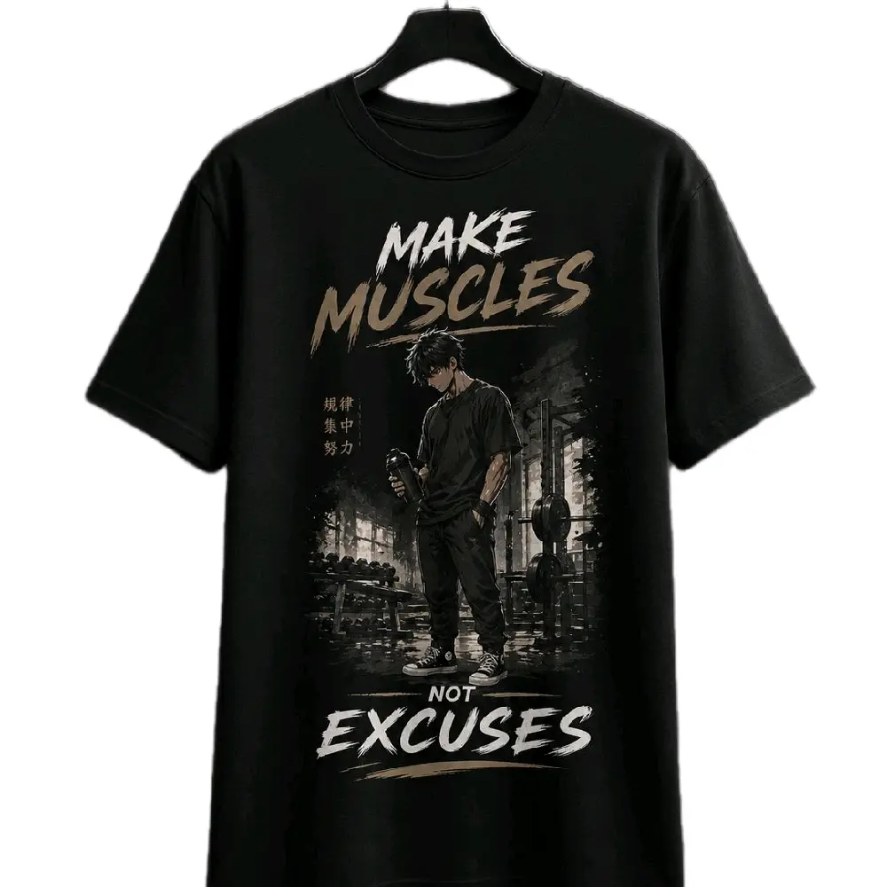 Camis by Dani Make Muscles Not Excuses Gym Tee for Men Menswear Shirt Original Streetwear Tshirt Casual Top for Gym lovers Crew Neck Graphic