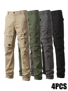 4-Pack Men’s Multi-Pocket Tactical Cargo Pants: Wear-Resistant, Durable, Slim-Fit Outdoor Hiking Pants