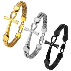 OIDEA Men's Ankh Cross Bracelet - Stainless Steel Franco Chain Wristband, Egyptian Hip Hop Amulet Jewelry, Bracelet for Boyfriend