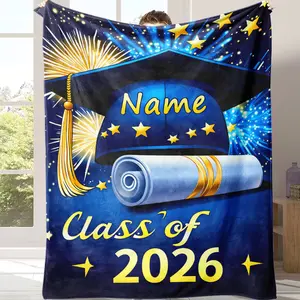 I Graduated! Personalized 2026 Graduation Blanket, Custom Class Name Print Lightweight Flannel Throw Blanket, All-Season Ultra Soft Single-Side Bedspread, Machine Washable Blanket, Perfect for Graduation Parties Classroom Decor Graduation Keepsake Gift