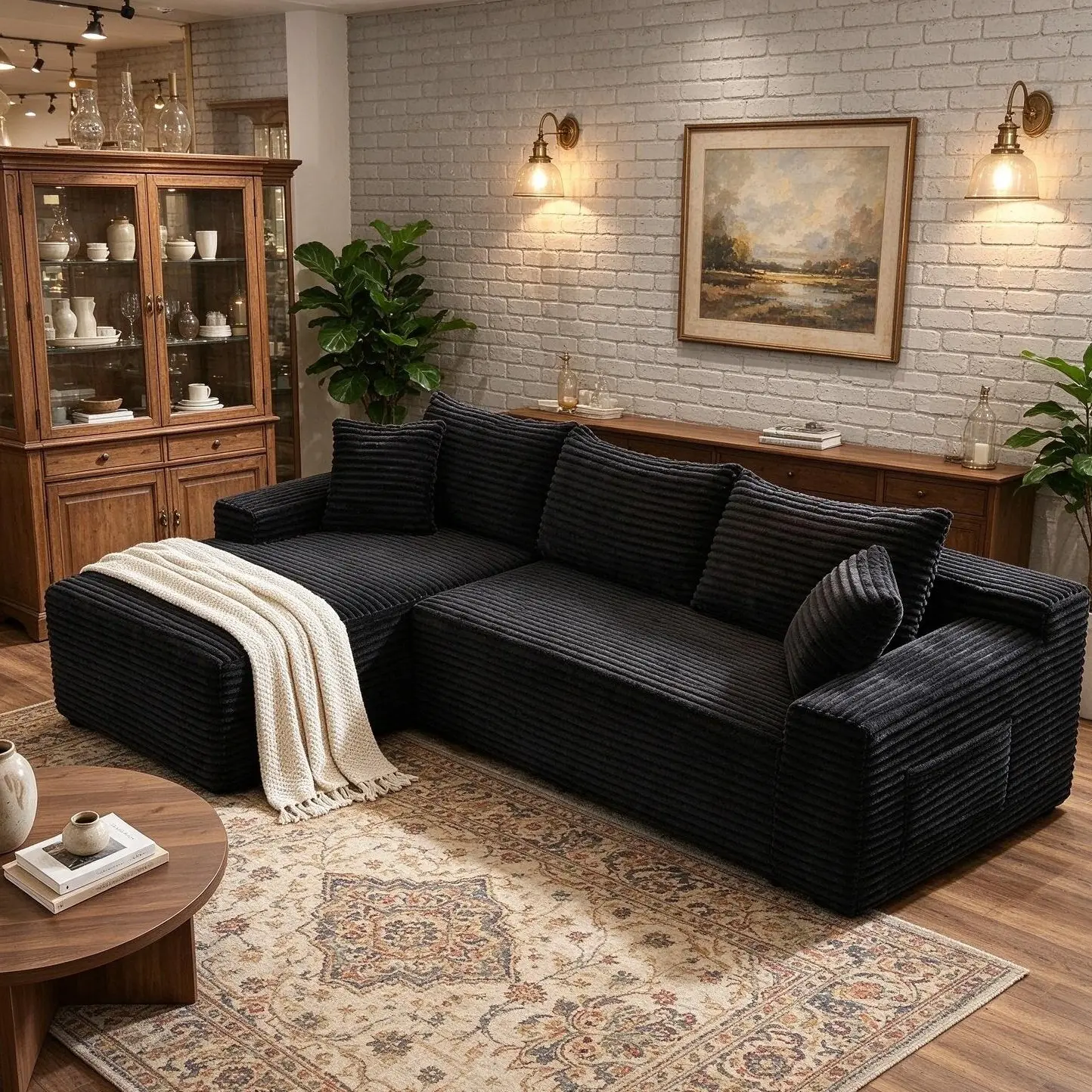 BIg Soft 95" L-Shaped Cloud Sectional Couch, Left Facing Modular Compressed Boneless Sectional Sofa with Chaise Lounge, Plush Corduroy Boneless Corner Sofa for Living Room
