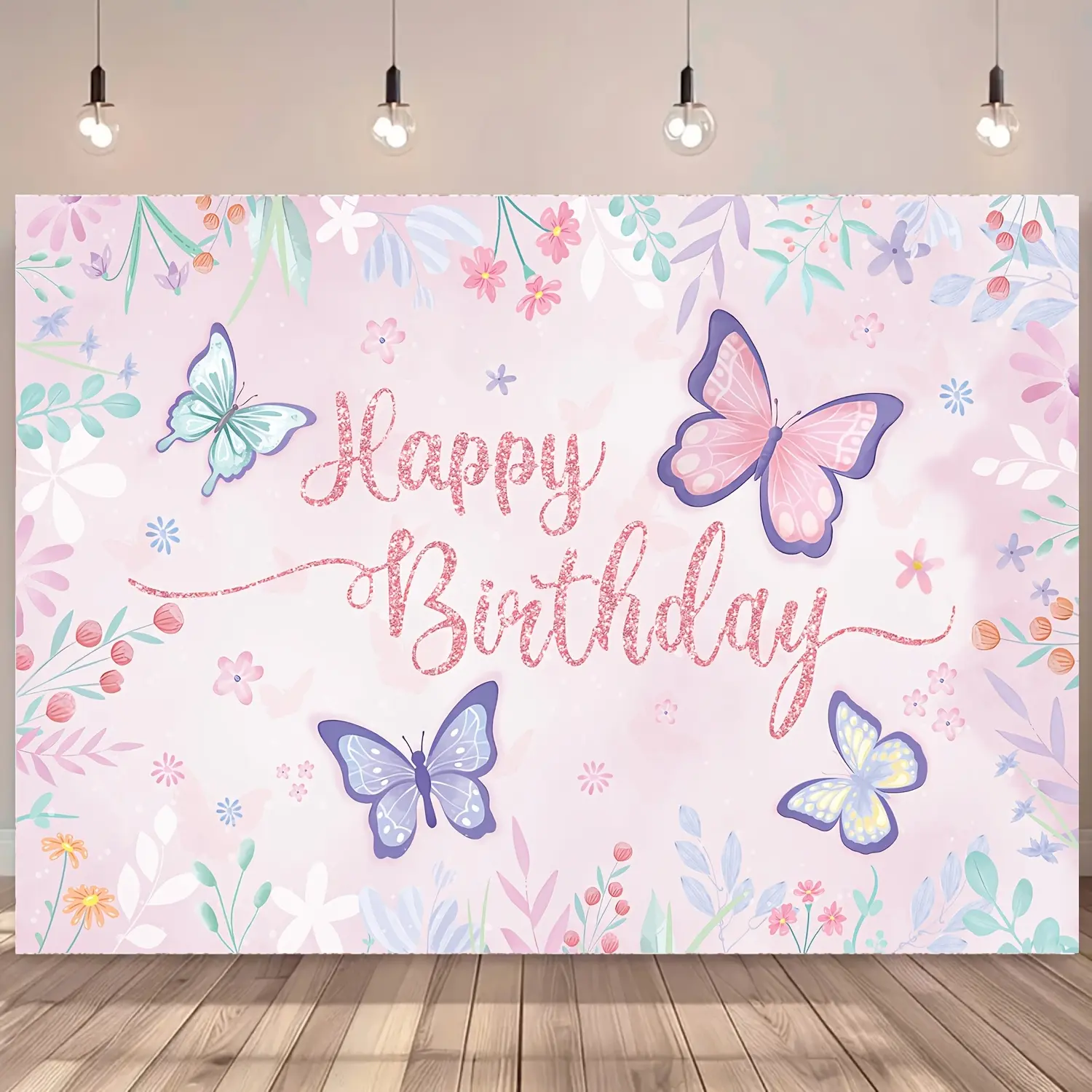Butterfly Theme Birthday Backdrop, Vinyl Anniversary Party Decorations,  Booth Props for Birthdays and General Celebrations, Birthday Occasion, Universal Occasion, Princess Theme for Halloween,Christmas Event & Party Supplies