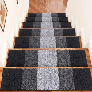 Treads Non Slip 15PCS, 8" x 30" Indoor for Wooden Steps, Edging Rugs with Reusable Peel and Stick for Kids Elders and Pets, Black