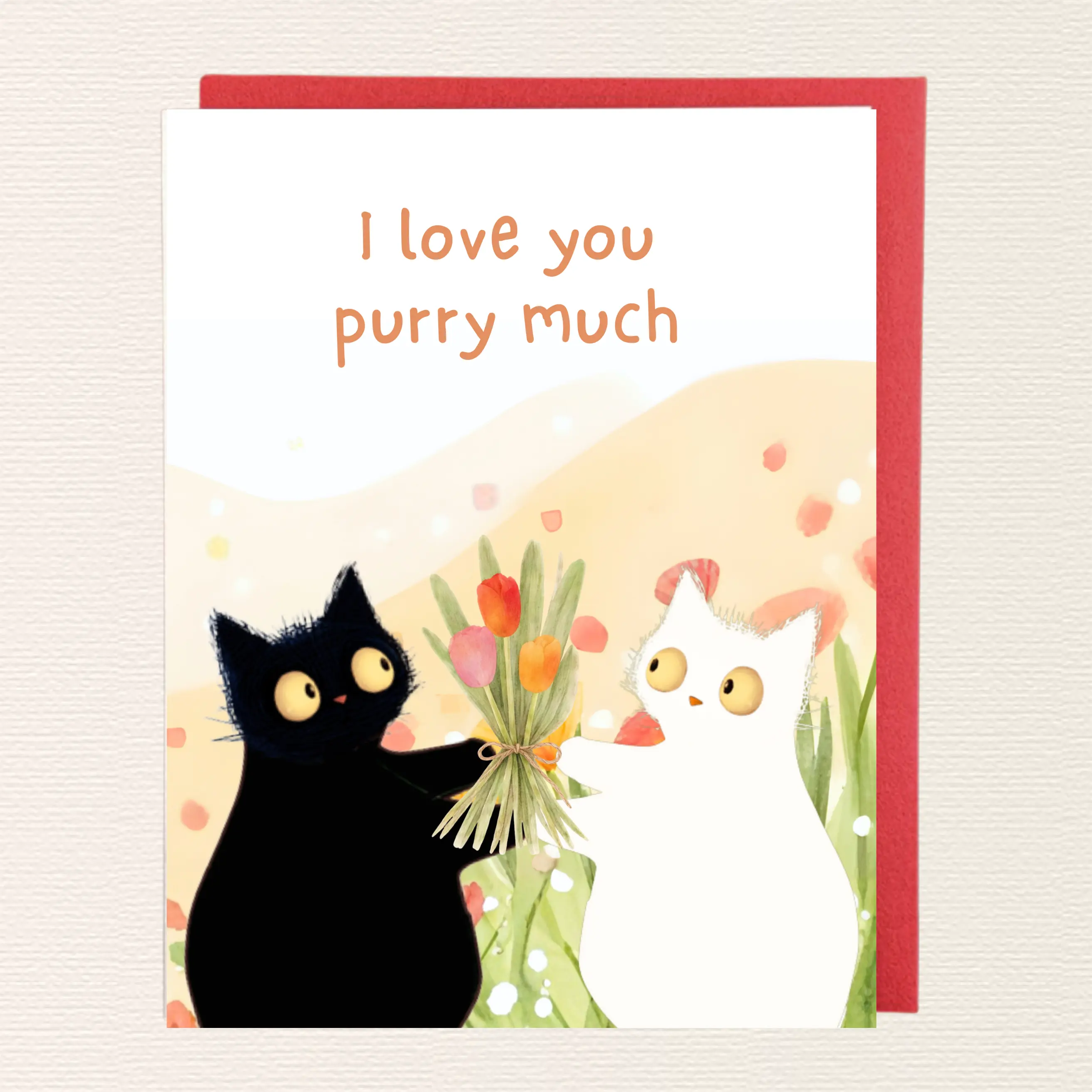 Cute Cat Valentine’s Day Card | Black & White Cat Love Card | Romantic Cat Illustration | A2 Greeting Card with Envelope