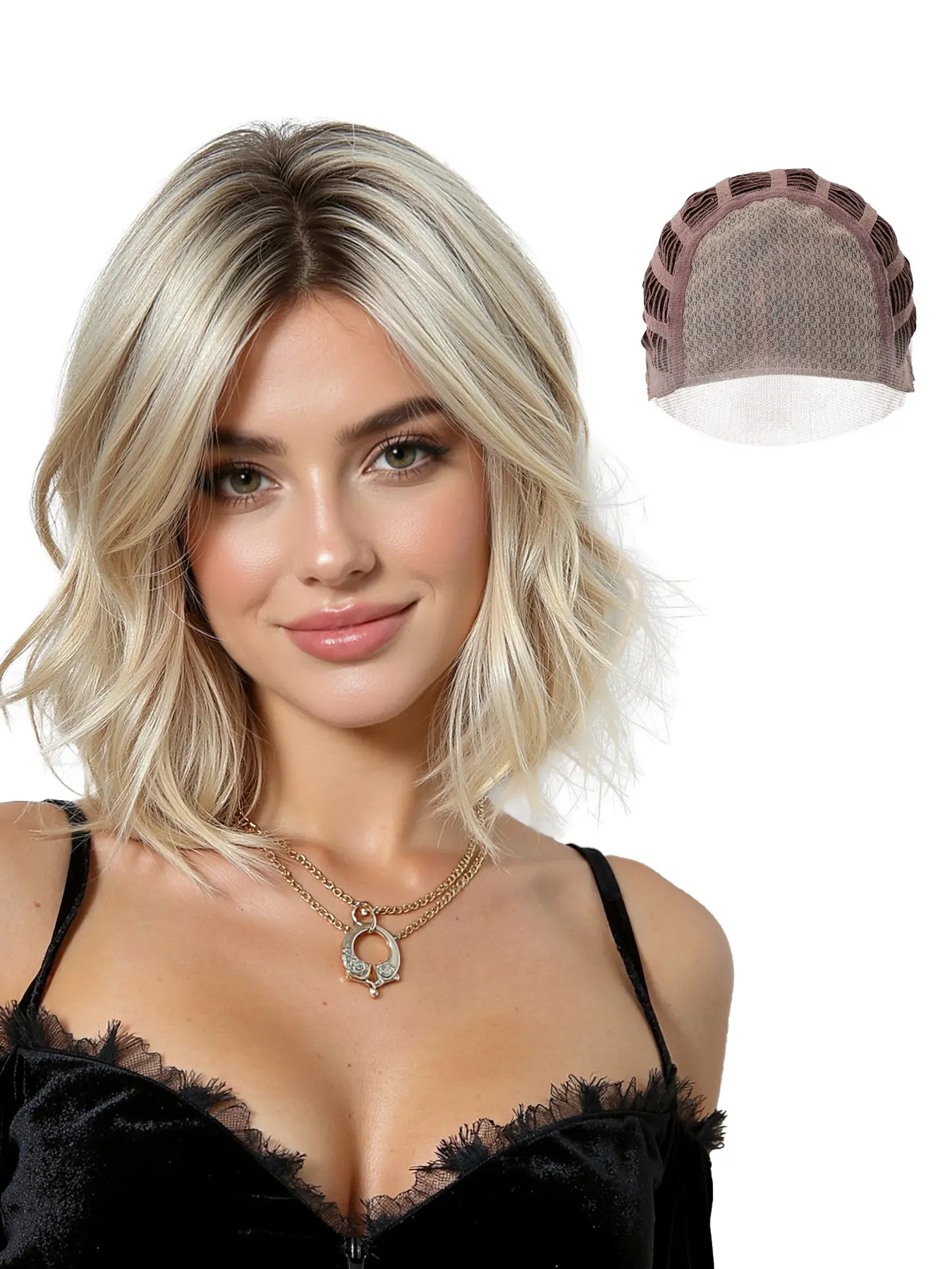 Topshe Mono Wig 6.5x5.5 HD Front Lace, 10 Inch Short Wig with Highlights and Fluffy Bangs, Suitable for All Occasions, Lace Frontal Wigs, Gorgeous Fluffy Wigs, Straight Wig