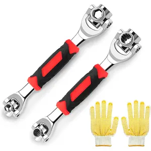 Universal Socket Wrench, 2-Piece 52 in 1 and 48 in 1 Universal Socket Tools, Adjustable Multi Function Wrench, 6 & 12 Point, 360 °   Rotating Head Spanner Tool with Work Gloves, Stainless Steel
