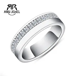 AnuJewel Round Moissanite Wedding Band Half Rings for Unisex D Color 925 Sterling Silver Gift for Anniversary Brithday with Certificate