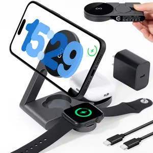 UltraQ 3 in 1 Wireless Charging Station, Ultrathin Foldable Aluminum Alloy Wireless Charger for iPhone 16/15/14/13/12 Series, AirPods Magsafe Charger for iWatch Series