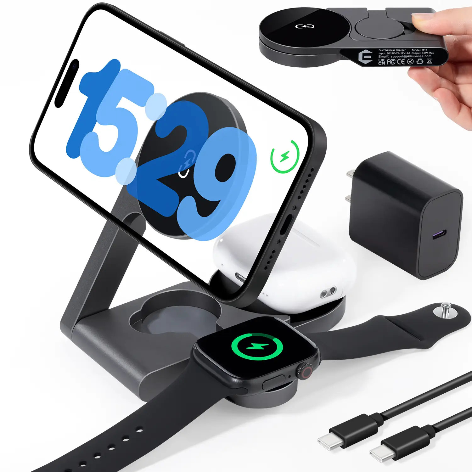 UltraQ 3 in 1 Wireless Charging Station Ultrathin Foldable Aluminum Alloy Wireless Charger for iPhone 1615141312 Series AirPods Magsafe Charger UltraQ 3 in 1 Wireless Charging Station Ultrathin Foldable Aluminum Alloy Wireless Charger for iPhone 1615141312 Series AirPods Magsafe Charger