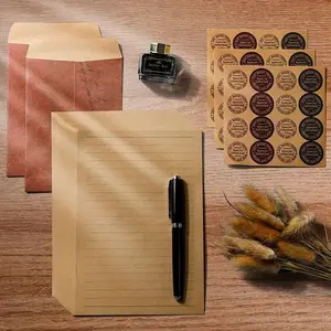 10 Set Vintage Kraft Paper Envelopes with Writing Paper and Stickers, Wedding Party Invitation Card Envelopes, Multifunctional Paper Envelopes
