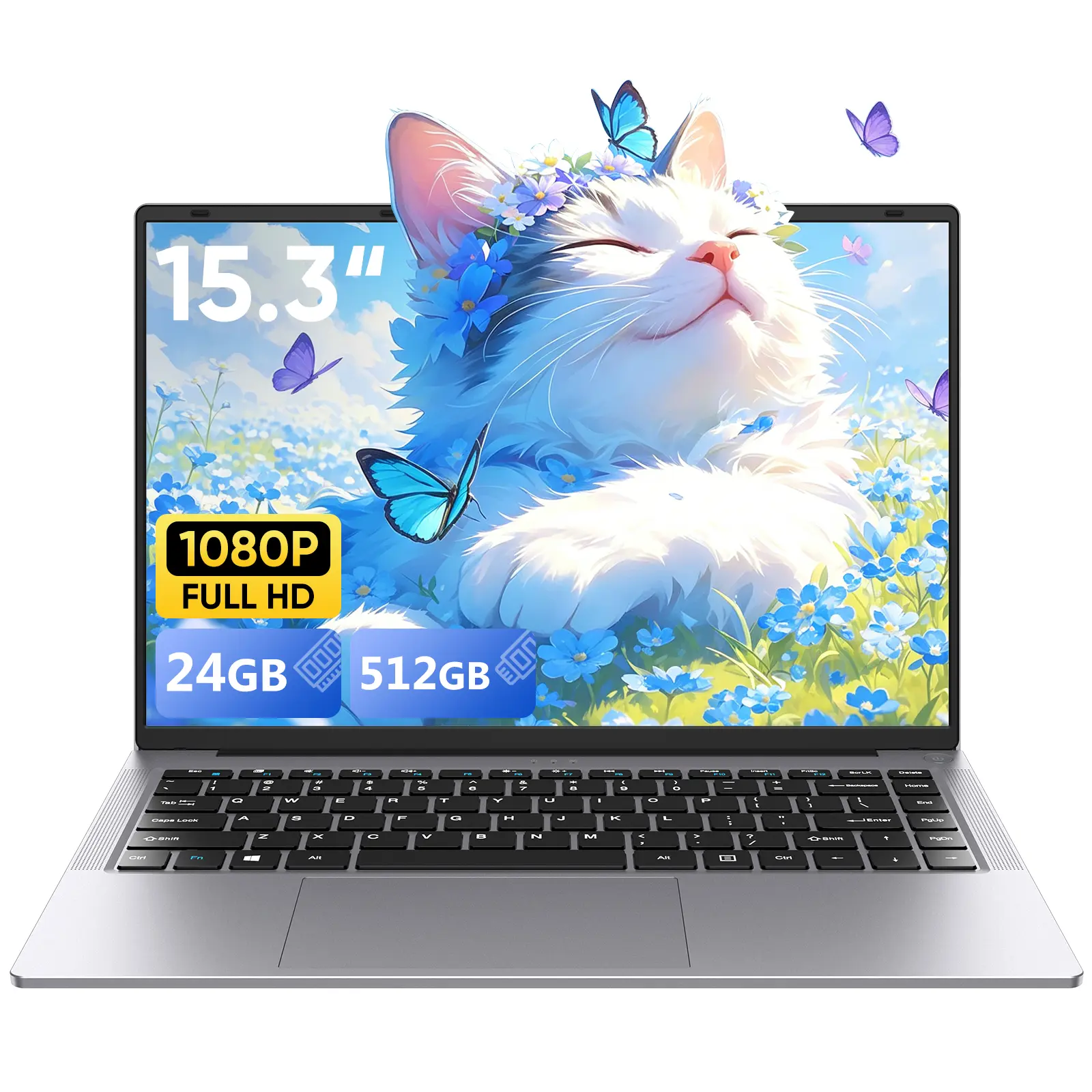 TPV 15.3” FHD IPS 100% sRGB Laptop - Intel Core i5 (Up to 3.6GHz), 24GB RAM, 512GB SSD, Windows 11 Pro, Silver, Kensington Lock, 3× USB-A, Bluetooth, Mobility Work-Study Office Notebook, Home Business Student PC