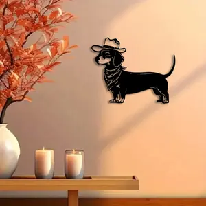 1pc Western Dachshund Metal Wall Art, Western Dachshund Statue Mural, Perfect for Living Room Wall, Thanksgiving Decor, Ideal Gift for Dog Lovers, Powder-Coated Metal, Wall Art Decoration, Animal Design