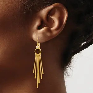 Diamond Dangle Drop Earrings 14k Brushed like Yellow Gold Alloy