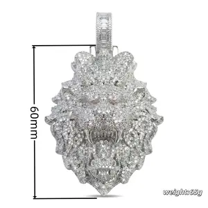 ③⑤Space ice Luxury Iced Out Lion Head Statement Pendant - Cubic Zirconia - Silver Tone Hip Hop Jewelry