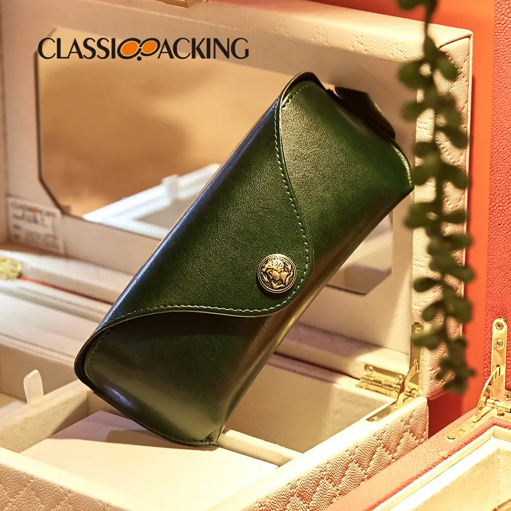 Minimalist Vintage Handmade PU Leather Glasses Case, Premium Lightweight Pressure Resistant Soft Leather Sunglasses Pouch, Luxury Elegant Eyewear Storage Box for Women Men Daily Travel