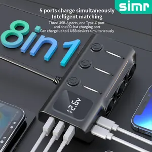 simr 8 In 1 Car Charger 120W Multifunctional 8 Ports Car Charging Adapter PD QC Fast Charging Car Charger expansion splitter simr CA01