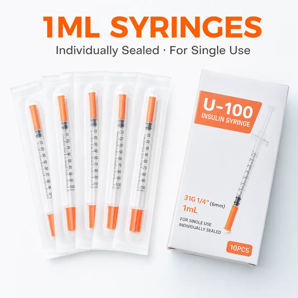 1ml 31G U-100 Syringes 100 Pack, Individually Sealed - Ultra-Fine Needle Multipurpose Dispensing Tool for Pet Care, Lab, DIY Models & Gardening