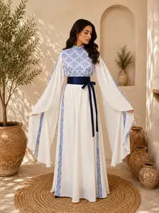 Women's Islamic 1-Piece Bisht - Modest Style Abayas with Over-the-Shoulder Embroidered Detail, Chiffon Fabric
