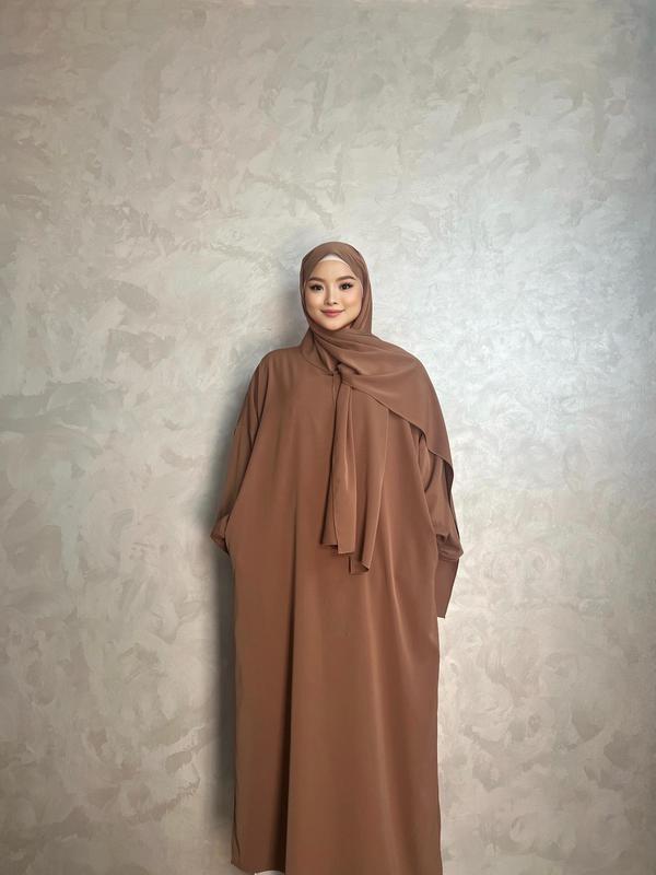Women's Solid Drop Shoulder Hooded Kaftan & Hijab Set, Modest Bishop Sleeve Pocket Dress & Hijab for Daily Wear, Women's Islamic Clothing Women's Solid Drop Shoulder Hooded Kaftan & Hijab Set, Modest Bishop Sleeve Pocket Dress & Hijab for Daily Wear, Women's Islamic Clothing