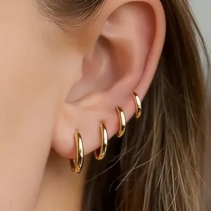 4 Pairs Minimalist Gold Hoop Earrings Set - 8mm-14mm Graduated Sleeper Huggies for Ear Stacking, Cartilage Piercing Everyday