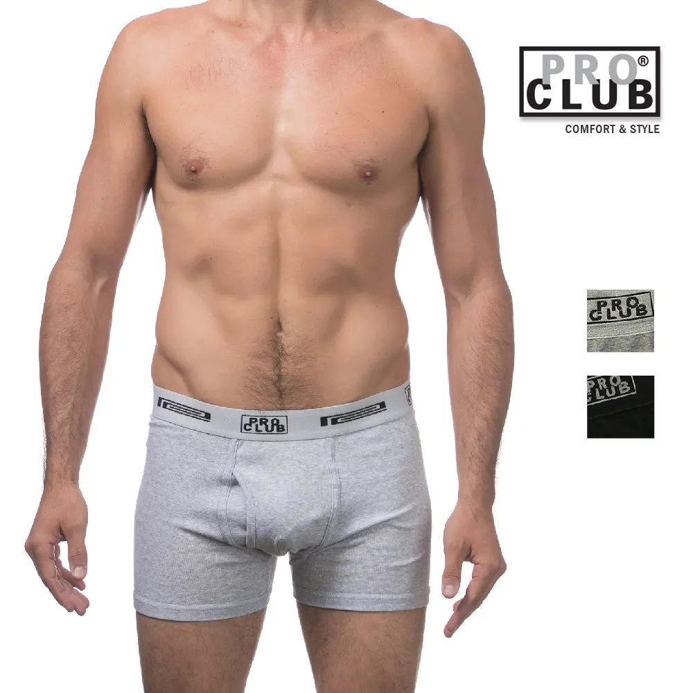 PROCLUB Men's Comfort Cotton 2 Pack Boxer Brief Underwear Black Gray Casual Long Leg Style Plain Underwear Cotton Polyester Plain Fabric PRO CLUB