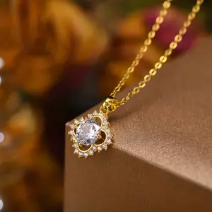Dainty Halo Pendant Necklace – Gold Sparkle Cubic Zirconia Necklace for Women