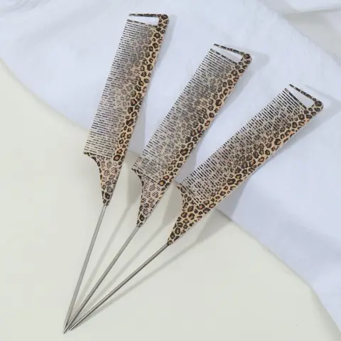 Leopard Print Rat Tail Comb, Hair Styling Combs, Comb Type, Hairdressing Comb, Comb Design, 3 Counts Fine-tooth Anti-static Hair Styling Brush with ABS Plastic Handle and Steel Needle for Normal Hair, Hair Styling Tools