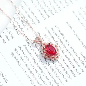 Elegant Light Luxury Fashion Versatile Red Inlaid Full Diamond Pendant Necklace 5796-2