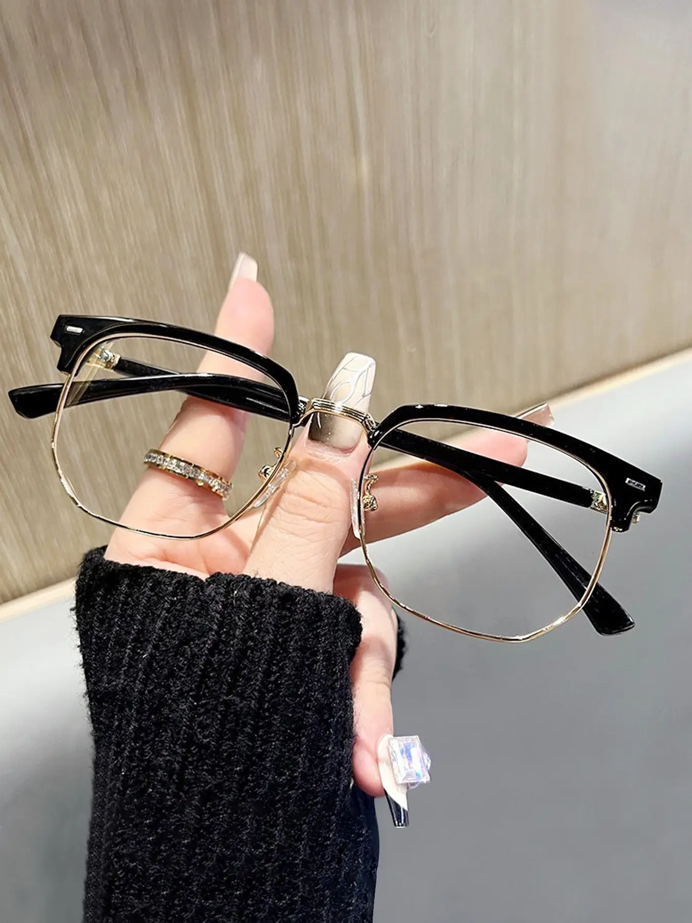 Simple Design Metal Browline Frame Square Eyeglasses for Everyday Use Blue Light  Eyewear Stylish Square Frames Glasses for Men and Women Fall Mini