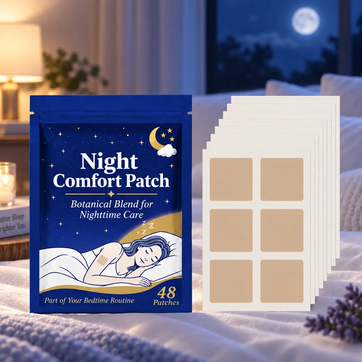 Night Comfort Patches, Botanical Blend Wearable Sleep Patches for a Simple Bedtime Routine, Easy Peel-and-Apply Nighttime Care Patches, 48 Count