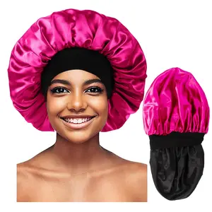 Bonnet for Men,Hair Bonnet for Sleeping,Double Layer Satin Bonnets for Black Women Curly Hair Braids,Reversible Sleep Cap (Large,Black/Hot )