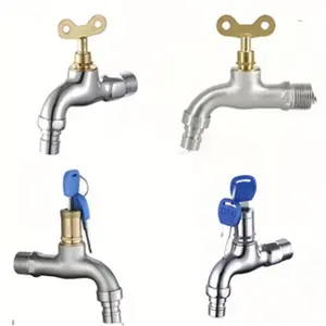 Outdoor Water Control Spout Faucet with Key, 4 Inch Quick-Opening Cold Water Tap, Zinc Alloy & Stainless Steel, Suitable for Public Spaces